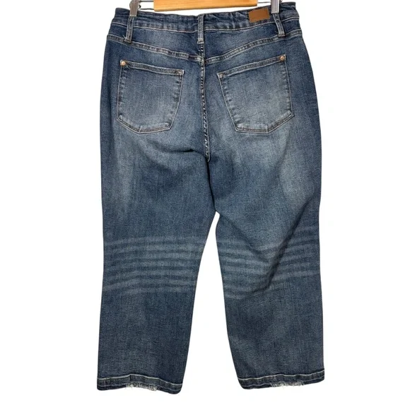 JUDY BLUE | Women Vintage Wash Blue High Waist Wide Leg Crop Denim Jean size 14W - Picture 11 of 15